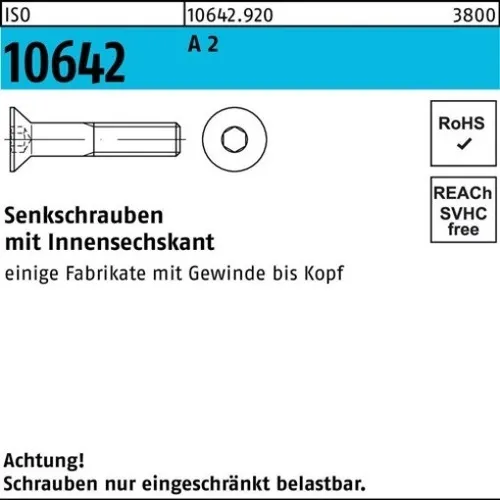 200er PACK(Stk) 010642920000060030 Senkschraube ISO 10642 Innensechskant M 6 x