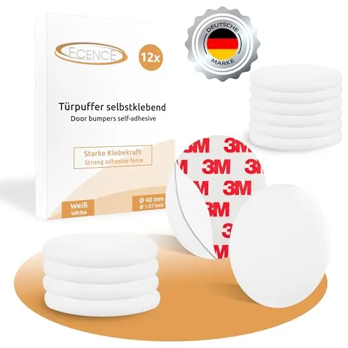 ECENCE Türstopper Wand selbstklebend - 12 Stück - Wandschutz - Türpuffer 40mm - perfekter Schutz für Wände, Türen, Türklinken - Türanschlagpuffer - Wandpuffer Weiss