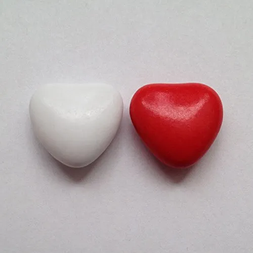Schokoherzen weiß-rot 1 kg (ca. 500-550 St.) - Gastgeschenke Hochzeit Bonboniere Candy Bar Give Aways - Herzdragees Schokolinsen Herz Schokodragees Schokoladenherzen - Alternative zu Hochzeitsmandeln