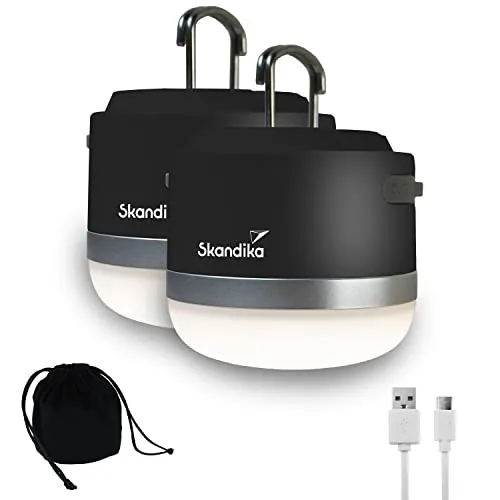 Skandika Campinglampe Tarfala |LED Lampe, aufladbar, stufenlos dimmbar, Haken zum Aufhängen, USB Anschluss, 3600 mAh Powerbank, warmweiß, kaltweiß, 110 h Akku, Zeltlampe Outdoor Camping Lampe