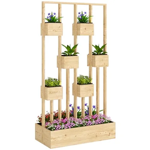 Hochbeet mit Rankgitter aus Tannenholz - Praktisches Hochbeet mit Rankgitter, ideal für Blumen und Kräuter. Maße: 90x45x170 cm, aus robustem Tannenholz, perfekt für Garten und Balkon.