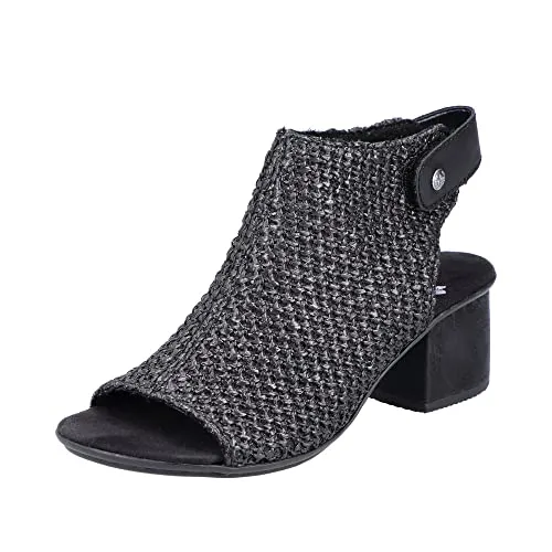 Elegante RIEKER Sandalette für Damen, Gr. 41, schwarz - Wanderschuhe: Modische RIEKER Sandalette aus Textil mit kleinem Blockabsatz (5 cm) und in trendiger Flecht-Optik – ideal für stilvolle Sommertage.