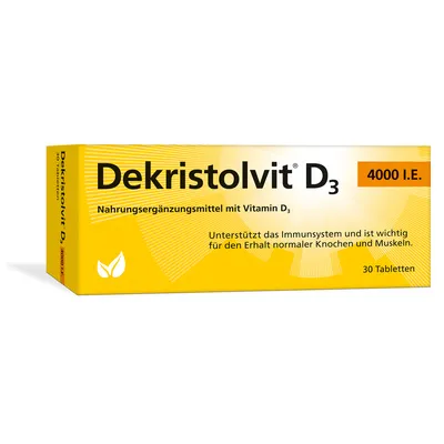 DEKRISTOLVIT D3 4000 I.E. Tabletten 30 St. von Trommsdorff - Arzneimittel zur Unterstützung des Vitamin D-Spiegels, ideal für gesunde Knochen und das Immunsystem. Hochdosiert mit 4000 I.E. für optimale Versorgung.