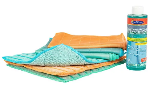 AQUA CLEAN Mikrofaser Fenstertuch Ultra Plus Kristall 6tlg. + Zauberglanz 200ml - Wiederverwendbare Reinigungstücher für streifenfreies Fensterputzen mit Antibeschlagwirkung – ideal für Glas, Chrom und mehr, sorgt für kristallklaren Glanz!