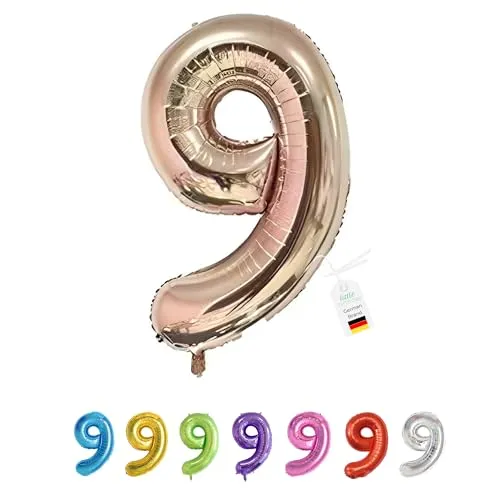 LITTLE BIRTHDAY | Zahlen Luftballon | Folienballon | Helium Gas Balloon Ballon | 101 cm | 0 1 2 3 4 5 6 7 8 9 in vielen Farben | Geburtstag | Kindergeburtstag | Deko | rose gold 9