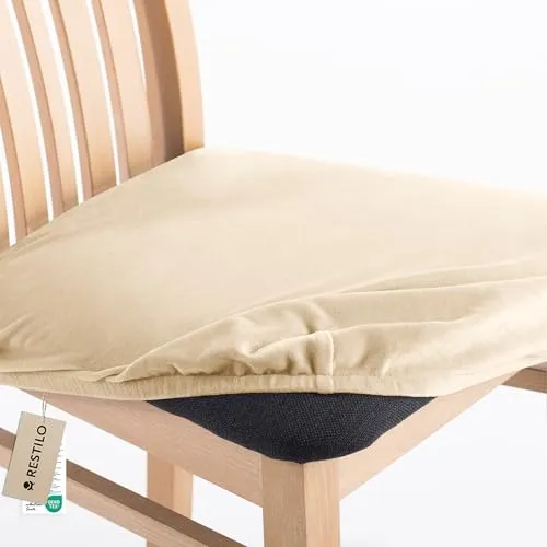 RESTILO Stuhlbezug Sitzfläche für Stühle, Geschlossen Hinten, Sento | Hellbeige Abnehmbares Waschbares Sitzkissen Husse Esszimmerstuhl, Stretch Sitzschutzbezug für Zuhause Esszimmer Restaurant
