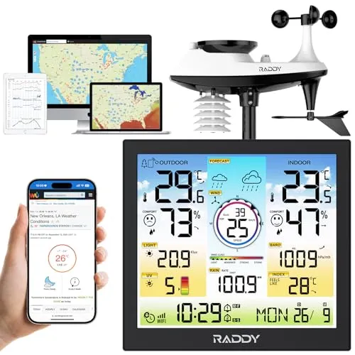 Raddy WF-120C WLAN Wetterstation mit 7-in-1 Außensensor