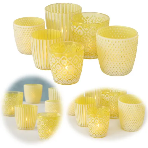 6x Glas Vintage Teelichthalter Windlicht Teelichter Teelichtgläser Kerzenständer