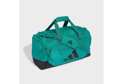 adidas Unisex Training Defender Duffle Bag Small - Sporttasche in Equipment Green/Black - Praktische Sporttasche mit 42,3 L Volumen, aus 100% recyceltem Polyester. Ideal für den täglichen Einsatz, mit abnehmbarem Schulterriemen und strapazierfähigem Ripstop-Material.