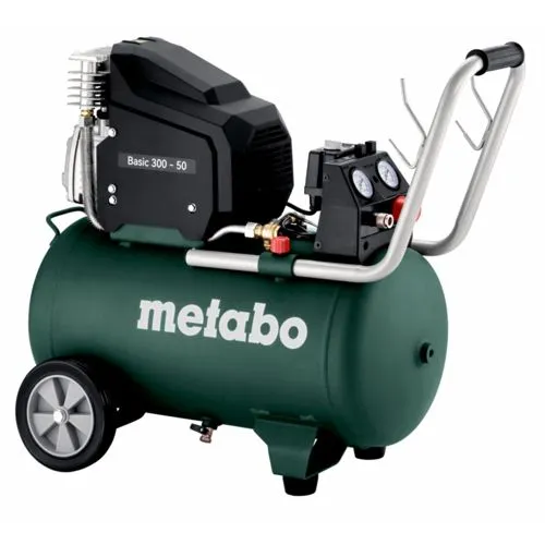 Metabo Kompressor Basic 300-50, 1,8 kW, 10 bar - Zuverlässiger Kompressor für den professionellen Einsatz mit 50 l Tank, 140 l/min Durchflussrate und portabler Bauweise. Ideal für vielseitige Anwendungen.