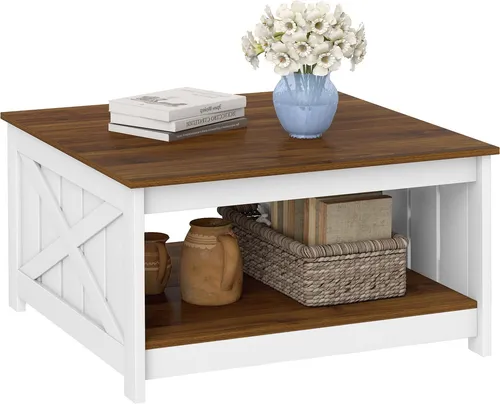 COSTWAY Couchtisch Holz, Vintage Kaffeetisch mit 2 Ebenen in weiß von Costway