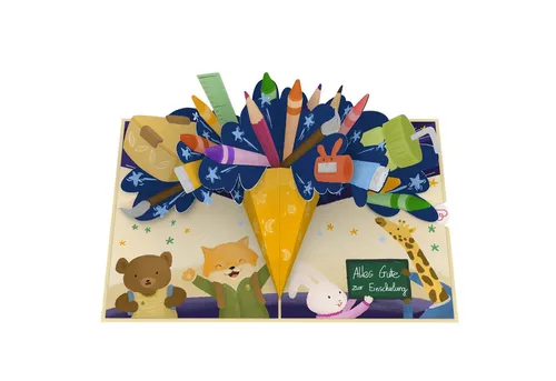 papercrush Schulanfangskarte Glückwunsch zur Einschulung von Mädchen & Jungen, Pop-Up Karte, Handgemacht