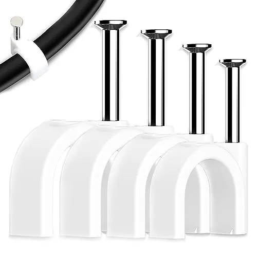 stück 4 Größen nagelschellen, kabelhalter, kabelschellen, kabelklemmen, kabelbefestigung, kabelhalter wand, haftclips mit eingestecktem nagel, für Starkstromkabel(weiß, 4mm, 6mm, 8mm, 10mm) 100
