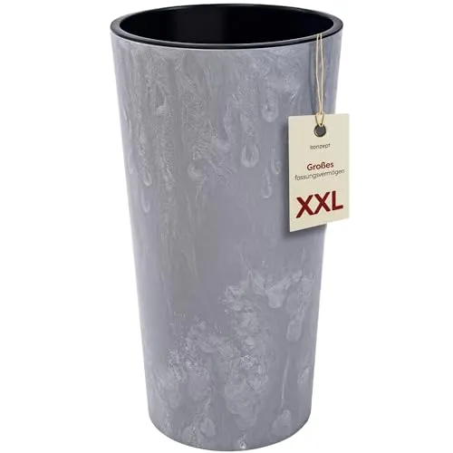 KONZEPT Blumentopf mit Einsatz – Hoch 75cm – in Beton Optik, für Außenbereich, wetterfest, UV-beständig, ECO-Kunststoff, ideal für Garten, Balkon, Terrasse
