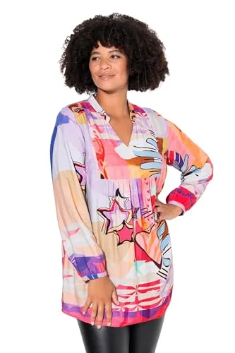 Angel of Style Damen Plus Size Tunika, A-Linie, Langarm, Alloverdruck in Rosa