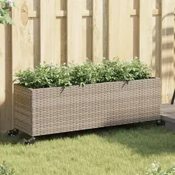 vidaXL Pflanzkübel mit Rollen – 3 Töpfe in Grau aus Poly Rattan - Robuster Pflanzkübel mit 360°-Lenkrollen für einfache Mobilität. Ideal für Garten und Terrasse, aus pflegeleichtem Poly Rattan mit stabilem Stahlgestell.