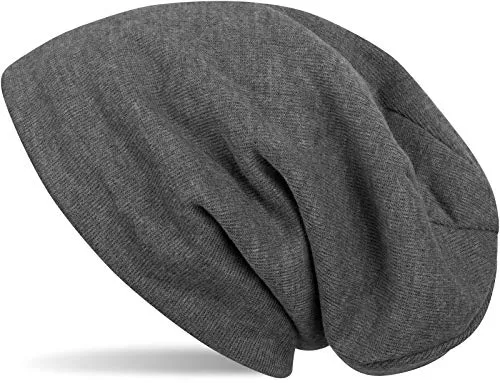 styleBREAKER warme Feinstrick Beanie Mütze mit sehr weichem Fleece Innenfutter, Longbeanie unifarben, Unisex 04024092, Farbe:Dunkelgrau