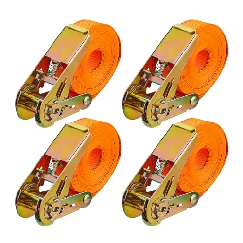 Relaxdays Spanngurte mit Ratsche, 4er Set, 5 m, 500 kg, Ladungssicherung Auto, Anhänger, reißfeste Zurrgurte, orange