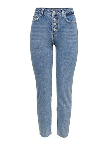 ONLY Damen Onlemily Hw St Cr Ank Dnm Btn Mae06 Noos Jeans - Jeans für Damen von ONLY, nachhaltig produziert mit Better Cotton Initiative, ideal für stilbewusste Frauen, die Wert auf Umweltfreundlichkeit legen.