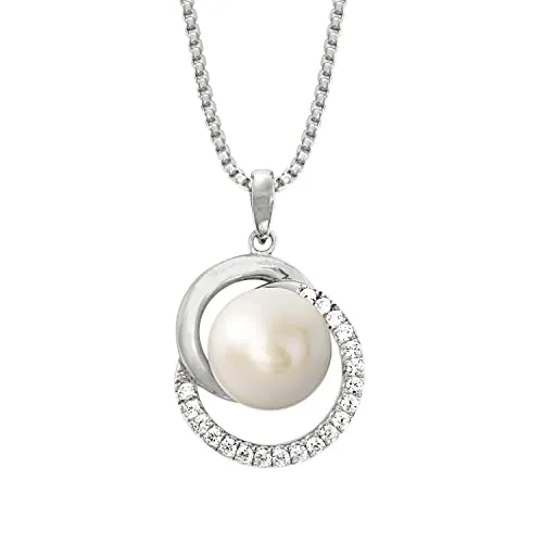 Joop! 925 Sterling Silber Damen Kette mit Zirkonia und Süßwasserzuchtperle - Elegante Damenkette aus 925 Sterling Silber, verziert mit Zirkonia und einer edlen Süßwasserzuchtperle. Ideal als Geschenk, stilsicher und anpassungsfähig mit 42+3 cm Länge.