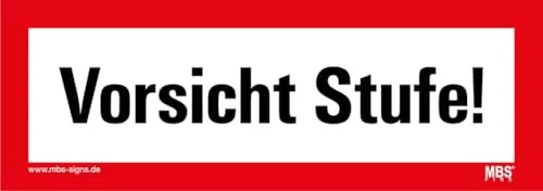 Aufkleber „Vorsicht Stufe!“ Hinweis Folie selbstklebend nach DIN 4066 | 21x7,4 cm Made in Germany