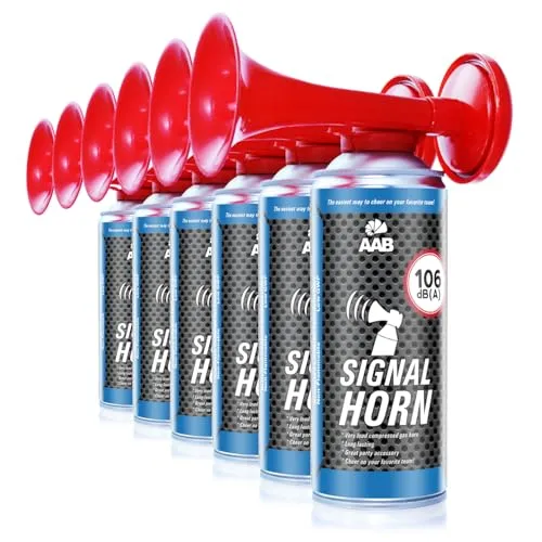 6x AAB Signal Horn, 106 dB(A) Mit Nicht Brennbarem Gas, Bis Zu 120 Kurze Pieptöne, Deutschland Fussball Tröte, Pressluftfanfare, Gas Fanfare, Boot, Auto, Luftdruckfanfare, Air Horns, Fanhupe, Fanfahre