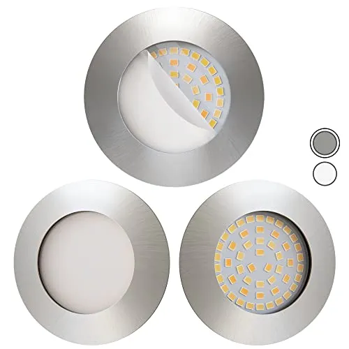 Scandinavian home 3er Set LED Einbaustrahler Dimmbar WarmDim 230V 5,8W Warmweiß 60mm - 70mm I Badezimmer geeignet ICRI 90 580lm 3100K 68mm I Edelstahldesign mit Milchglas I LED Spot flach
