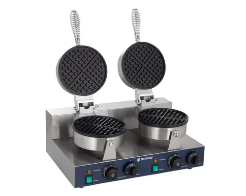 GastroHero Doppel-Waffeleisen rund - Waffelautomat für Gastronomie - Waffeleisen für 2 runde Waffeln Ø180 mm, ideal für Restaurants. Mit präzisen Temperaturreglern für perfekte Ergebnisse und robuster Edelstahlkonstruktion für lange Lebensdauer.