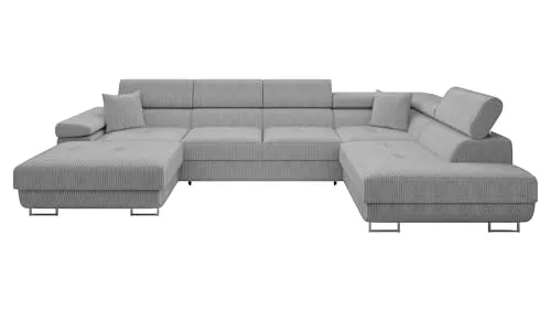 Mirjan24 Ecksofa Torezio Bis Cord mit Bettkasten - Sofas & Couches - Freistehendes Ecksofa mit Schlaffunktion, Bettkasten und verstellbaren Kopfstützen für optimalen Komfort und Stil im Wohnzimmer.