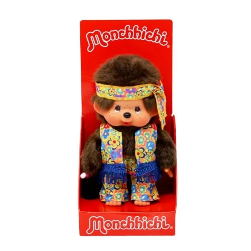 Sekiguchi 252886 - Original Monchhichi Junge Flower Power, ca. 20 cm großes Kuscheltier aus weichem Plüsch, ideal zum Kuscheln und Spielen