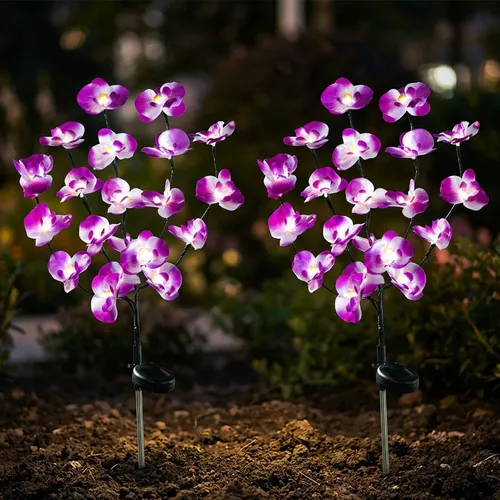 Steckleuchte Außen Solar Orchidee 2er Set – LED Balkonlampe H 75 cm - Elegante LED-Steckleuchte für den Außenbereich, perfekt für Balkon und Garten. Wetterfest und mit modernem Design, sorgt für stimmungsvolle Akzente bei Nacht.
