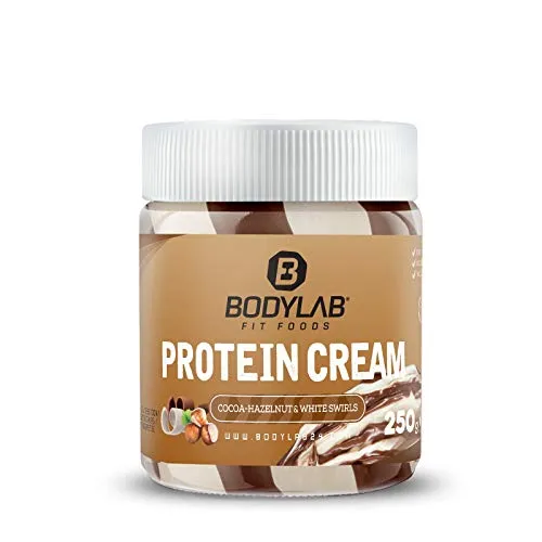 Bodylab24 Protein Cream Cocoa-Hazelnut & White Swirls 250g, mit 21g Protein je 100g, mit echten Haselnüssen, ohne Zuckerzusatz, ohne Palmöl, ideal als Brotaufstrich oder zu Pancakes