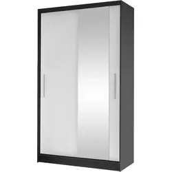 MIRJAN24 Schiebetürenschrank Costa VI, Schwarz/Weiß - Schwebetürenschrank mit eleganten Frontspiegel und geräumigen Regalen, ideal für stilvolle Schlafzimmer. Maße: 100x200x58 cm, einfache Montage.