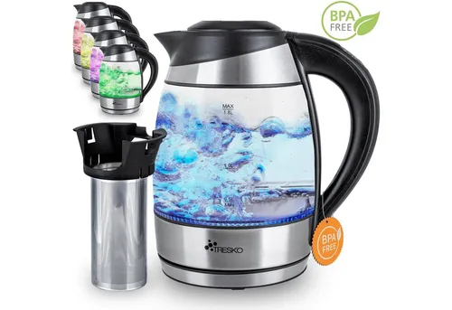 TRESKO Wasserkocher 1,8 l Edelstahl mit Teesieb