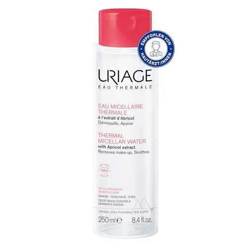 Uriage Thermal Mizellenwasser für empfindliche Haut 250 ml - Gesicht & Augen - 3-in-1: Reinigt, Entfernt Make-up & Beruhigt - Ohne Abspülen - Fruchtiger & Blumiger Duft - 96% Natürlichen Ursprungs