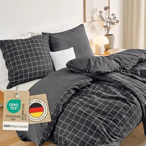 Blumtal Biber Bettwäsche 135x200 + 80x80 cm - Ultraweiche Flanellbettwäsche mit Wendedesign - KUSCHELWEICH & WASCHBAR: Genieße die wärmende Flanellbettwäsche aus hochwertiger Baumwolle, die bei 60 °C waschbar ist. Mit praktischen Reißverschlüssen ausgestattet, ist sie der perfekte Begleiter für kalte Nächte!