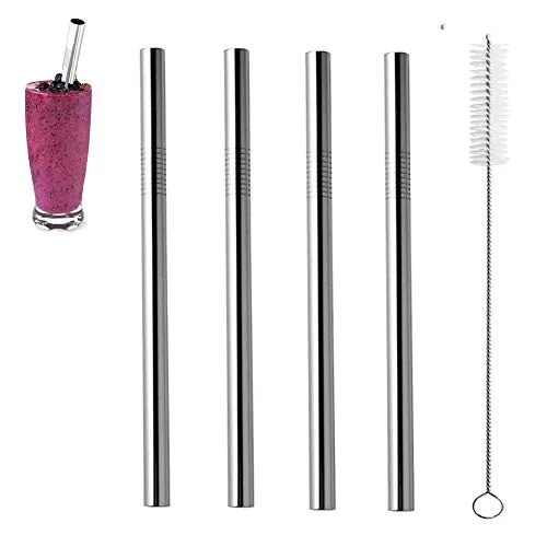 ZhaoCo Edelstahl Strohhalme, Gerade, Breit, 8.5 Zoll, Set von 4