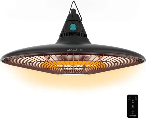 Cecotec Elektrischer Außenheizlüfter ReadyWarm 1500 Power Ceiling - Lampen - 1500 W Halogen-Heizung mit IP65 Schutz, ideal für Außenbereiche bis 10 m², inklusive praktischer Fernbedienung für komfortable Steuerung.