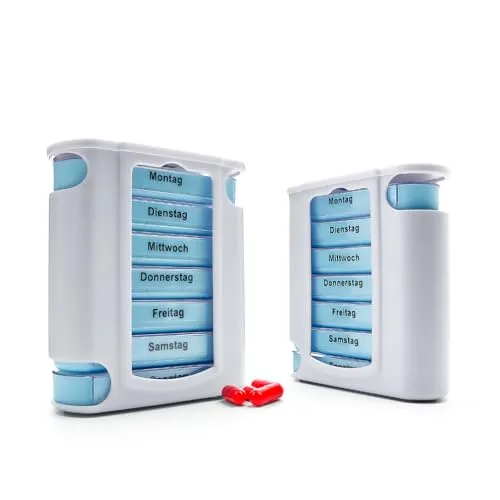 BigDean 2 Stück Tablettenbox 7 Tage Morgens, Mittags, Abends & Nachts in Weiß – Medikamentenbox BPA-frei & Lebensmittelecht – luftdichte Pillendose auch für unterwegs geeignet