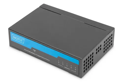 DIGITUS 5-Port Unmanaged Switch - Unmanaged Switch mit 5 x 10/100/1000 Ports, ideal für einfache Netzwerkanforderungen und schnelle Datenübertragung.