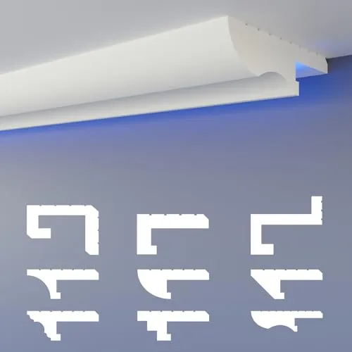 HEXIMO LED-Schattenfugenprofil Stuckleisten, indirekte Beleuchtung XPS-Styropor-Trockenbau-Deckenstuck dekorative Lichtdeckenleisten (20,4 Meter HLED 22)