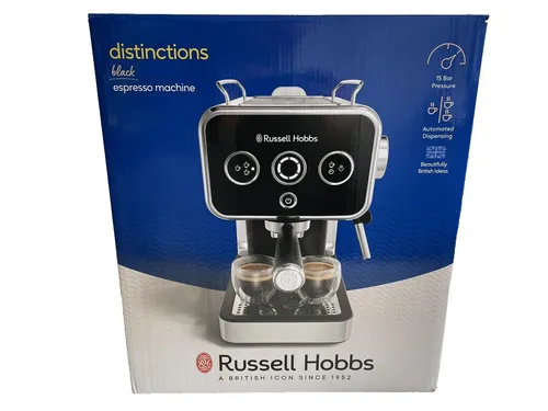 RUSSELL HOBBS Espressomaschine Distinction 26450-56 - Siebträgermaschine mit 15 Bar Druck, abnehmbaren Wasserbehälter und Milchaufschäumer für perfekten Espresso und Kaffeespezialitäten.