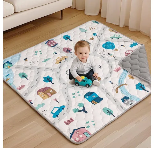 Comomy Spielmatte Krabbelmatte Boden Spielunterlage Laufstallmatte (125*125 cm, 1-St), Faltbare Baby-Spielmatte Rutschfest