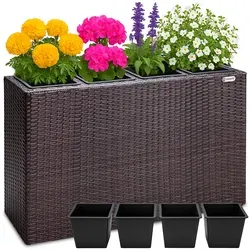 Casaria Pflanzkübel mit 4 herausnehmbaren Innentöpfen - Garten-Zubehör mit stilvollem Polyrattan-Design, ideal für kreative Pflanzenarrangements und einfache Pflege.