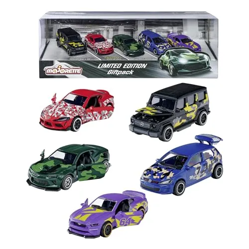 Majorette - Limited Edition 8 Gift Set - 5 Modellautos mit Camouflage-Design als Geschenkset, Metall Spielzeug-Autos mit Freilauf und Federung für Jungen und Mädchen ab 3 Jahren, 212054028, Mehrfarbig