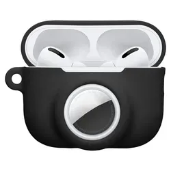 kwmobile 2-in1 Hülle kompatibel mit Apple Airpods Pro 3 - Kopfhörer Case kompatibel mit Airtag - Weiches Silikon Cover - Schutzhülle mit Karabin... - Schwarz