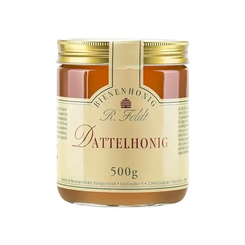 Imkerei Feldt Dattelhonig 500 g - Brotaufstrich aus 100% natürlichen Datteln, perfekt für eine gesunde Ernährung und ideal zum Verfeinern von Speisen.