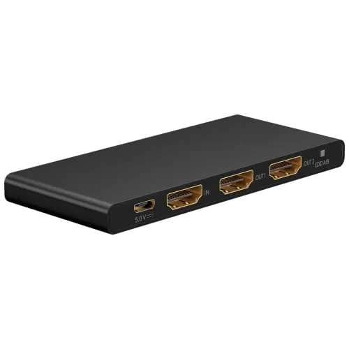 goobay 58481 HDMI Splitter 1 auf 2 - 4K @ 60Hz Unterstützung - HDMI Splitter für 1x Eingang auf 2x Ausgänge, ideal für TV, Monitor oder Beamer. Unterstützt Ultra HD 4K @ 60Hz, Plug & Play, und hat ein wärmeableitendes Aluminiumgehäuse.