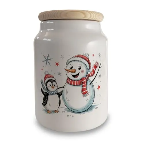 speecheese Schneemann und Pinguin mit Schneeflocken Keksdose n für Winterliebhaber Lustige Winterdeko als Wintergeschenk