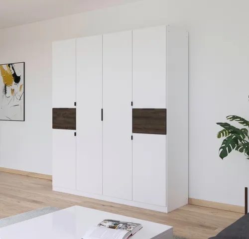 Drehtürenschrank RAUCH TICAO, 181cm, weiß - Kleiderschrank mit 6 Türen und 2 geräumigen Schubladen, viel Stauraum und pflegeleichtem Holzwerkstoff. Made in Germany für höchste Qualität und Langlebigkeit.